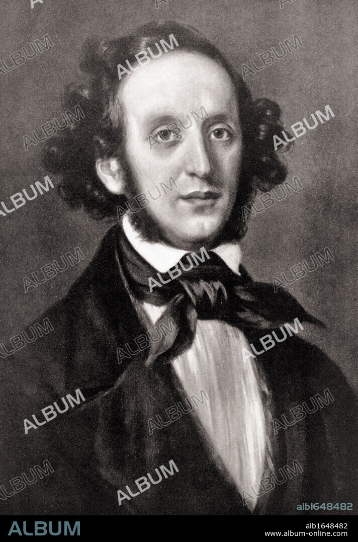 Jacob Ludwig Felix Mendelssohn-Bartholdy 1809 to 1847 German musician 19th century illustration after painting by Eduard Magnus.