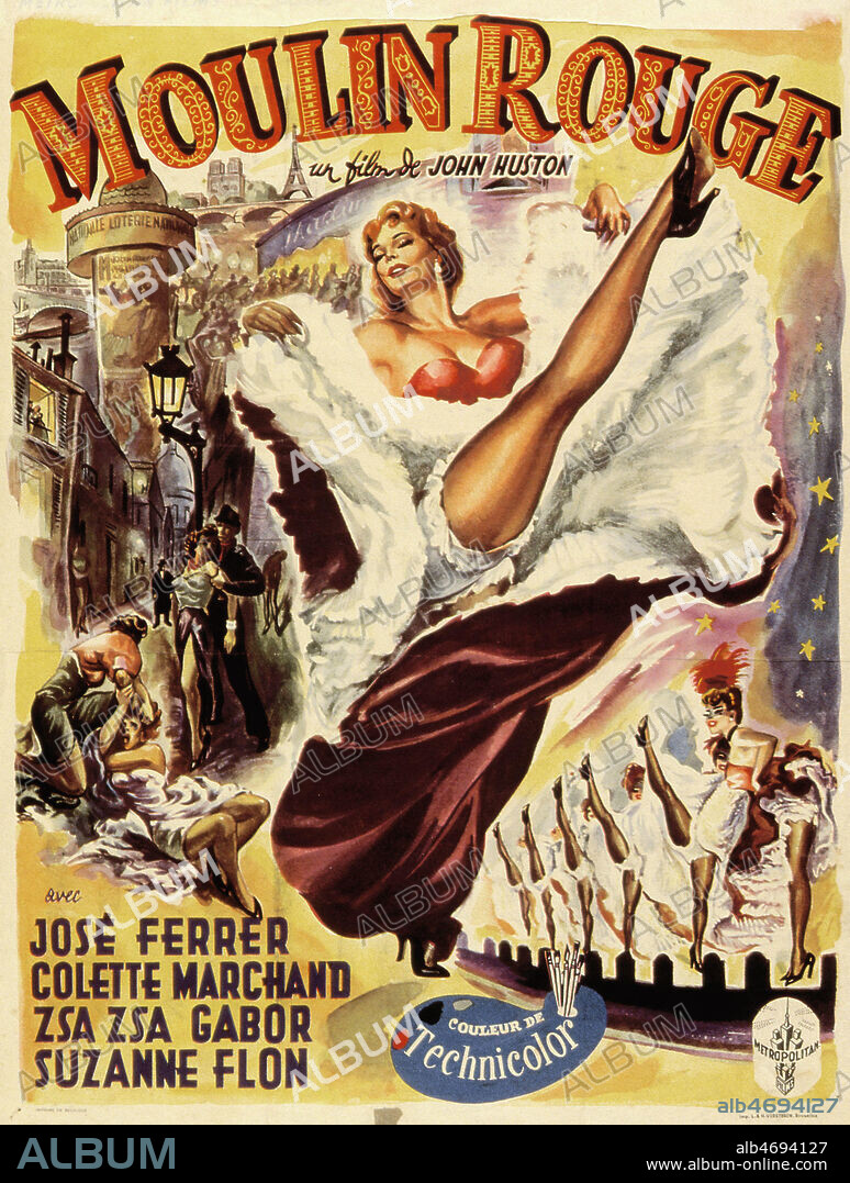 Affiche du film 'Moulin rouge' realise en 1953 par John HUSTON (1906-1987) avec Jose FERRER, Colette MARCHAND, Zsa Zsa GABOR et Suzanne FLON. Credit : Coll. Perron/KHARBINE-TAPABOR.