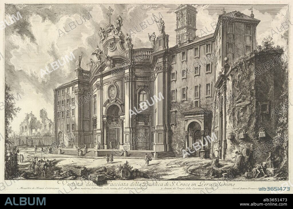 View of the Façade of the Basilica of S. Croce in Gerusalemme [the Holy Cross in Jerusalem], from Vedute di Roma (Roman Views). Artist: Giovanni Battista Piranesi (Italian, Mogliano Veneto 1720-1778 Rome). Dimensions: Sheet: 21 1/8 x 30 1/8 in. (53.6 x 76.5 cm)
Plate: 15 15/16 x 24 3/16 in. (40.5 x 61.5 cm). Series/Portfolio: Vedute di Roma (Views of Rome). Date: ca. 1750.