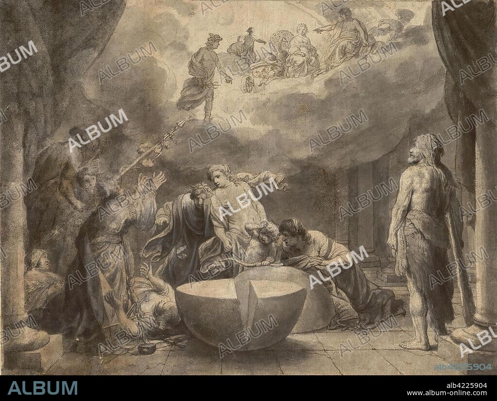 MOEYAERT (MOYAERT), NICOLAES (CLAES) CORNELISZ. 'The Half of the Globe and Greek Gods around it'. Drawing for the decoration of Amsterdam in 1638 during the visit of Marie de' Medici. Holland, 1638. Dimensions: 29,5x38 cm.
