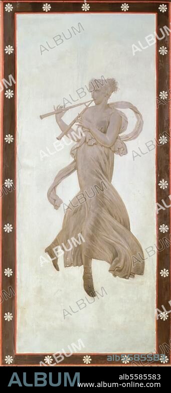 Musik / Blasinstrumente:. Flöte. Frau mit Doppelflöte. Stuckmalerei von Louis Lafitte (1770-1828) nach einer Zeichnung von Charles Percier (1764-1838) im Speisesaal von Schloß Malmaison, 1800. Rueil-Malmaison, Musée du Château.