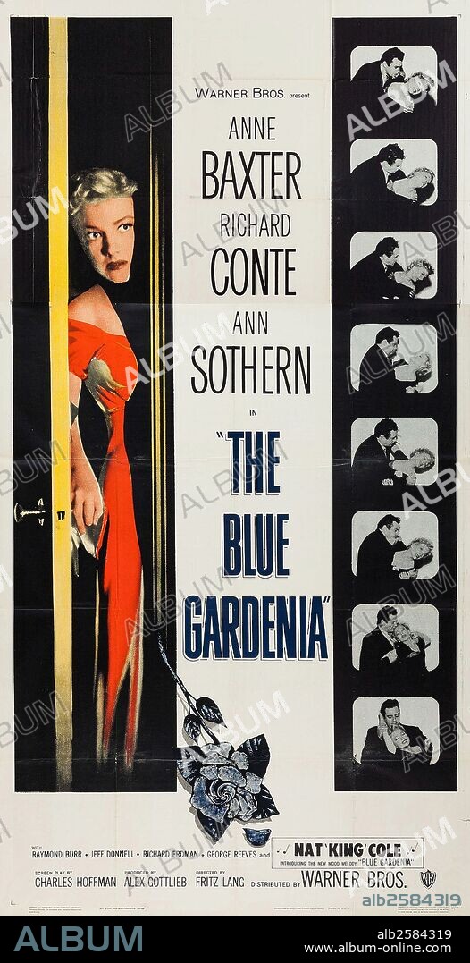 Poster de LA GARDENIA AZUL, 1953 (THE BLUE GARDENIA), dirigida por FRITZ LANG. Copyright WARNER BROTHERS.