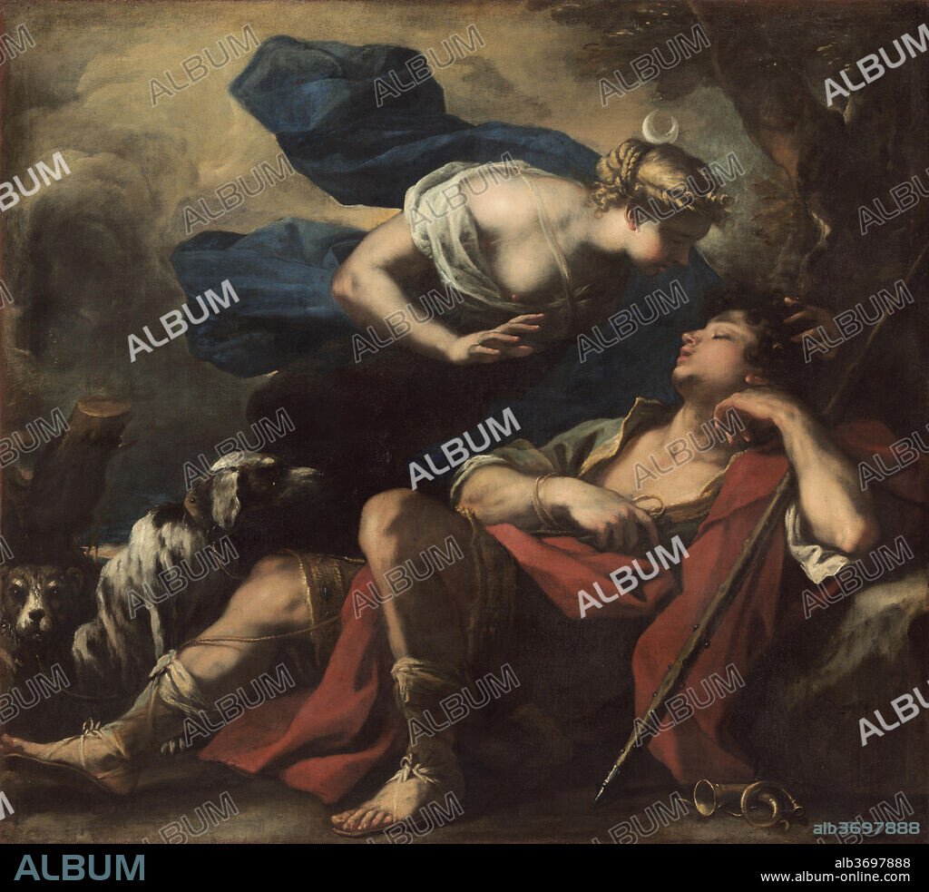LUCA GIORDANO. Diana and Endymion. Dated: c. 1675/1680. Dimensions: overall: 149.2 x 164 cm (58 3/4 x 64 9/16 in.)  framed: 170.2 x 185.4 x 9.2 cm (67 x 73 x 3 5/8 in.). Medium: oil on canvas.