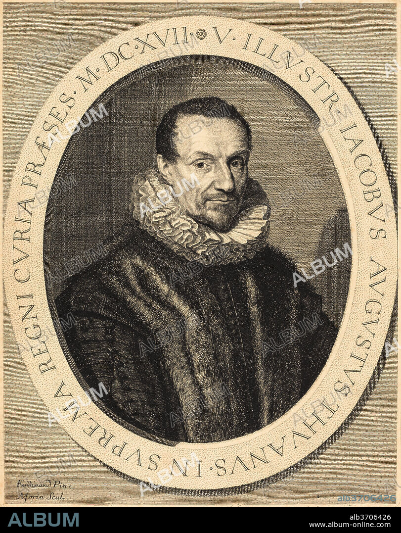 JEAN MORIN AFTER LOUIS ELLE I. Jacques Auguste de Thou. Dimensions: plate: 31 x 24.7 cm (12 3/16 x 9 3/4 in.)  sheet: 32.3 x 25.9 cm (12 11/16 x 10 3/16 in.). Medium: etching, engraving, and stippling on laid paper.