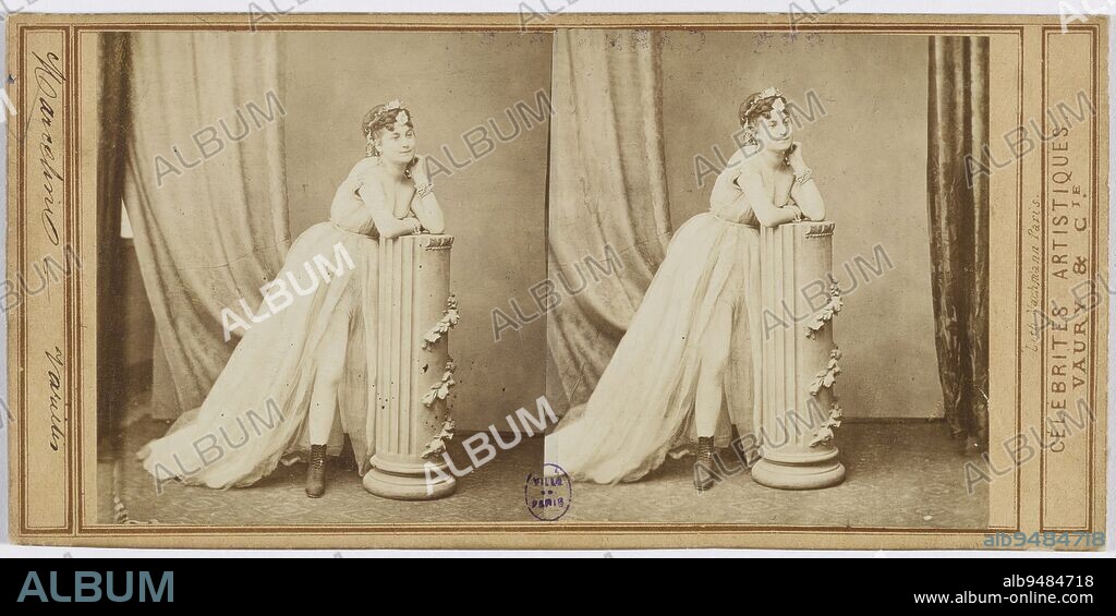Marceline, actress at the Variety Show, Vaury et Cie, Publisher, About 18601870, Photograph, Graphic arts, Photography, Stereoscopic view, Dimensions - Original print:, Height: 7.7 cm, Width: 13.9 cm.