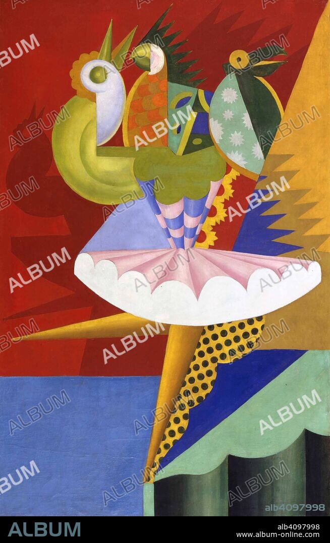 FORTUNATO DEPERO. Rotazione di ballerina e pappagalli (Rotation of Dancer and Parrots).
