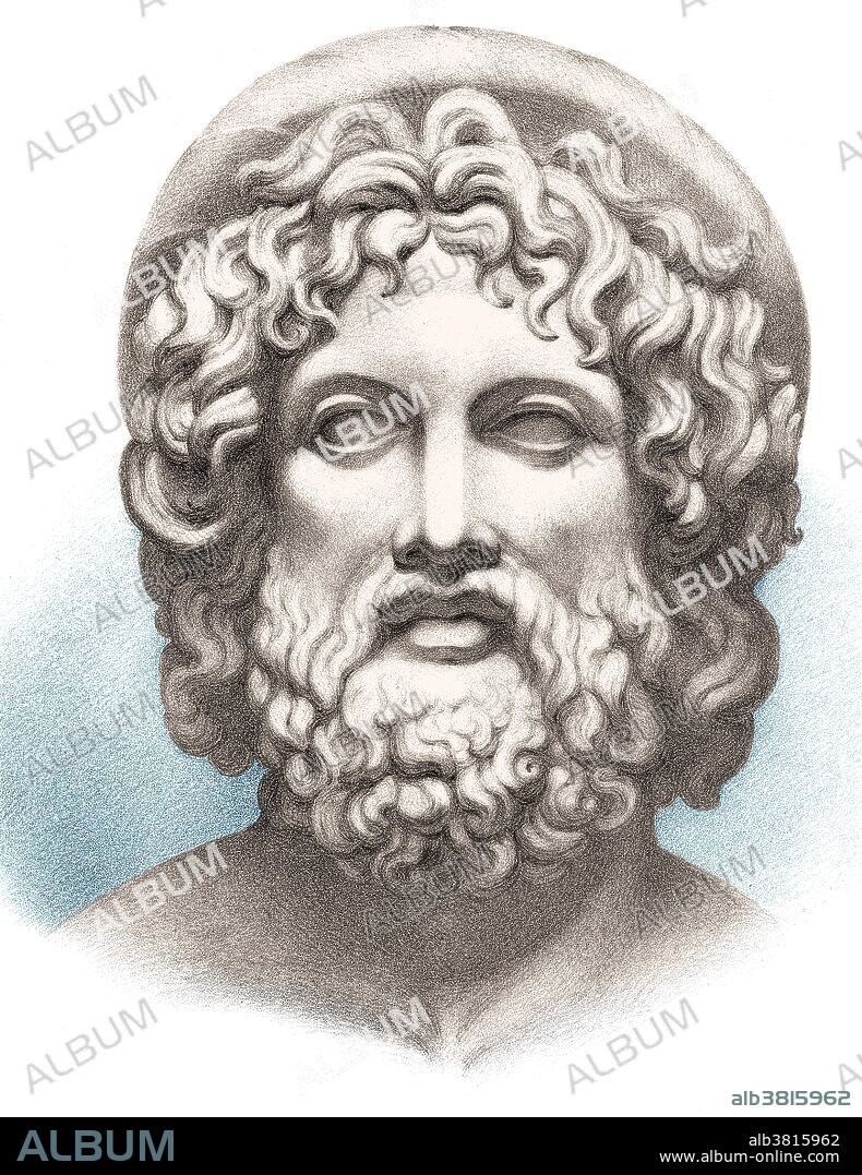 Illustration of Asclepius (Aesculapius), the Greek god of medicine and healing, represented as a statue. Asclepius represents the healing aspect of the medical arts. The rod of Asclepius, a snake-entwined staff, remains a symbol of medicine today (not to be confused with the caduceus, or staff with two snakes). Some historians have proposed that there may have been a historical Asclepius during the Greek Dark Ages, who became the subject of a Hero cult and on whom the mythological character was based. This image has been color enhanced.