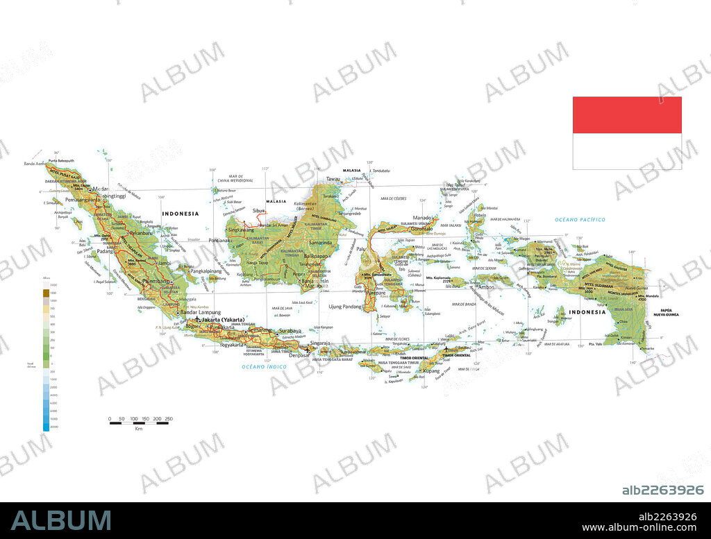 INDONESIA. Mapa físico y político de Indonesia.
