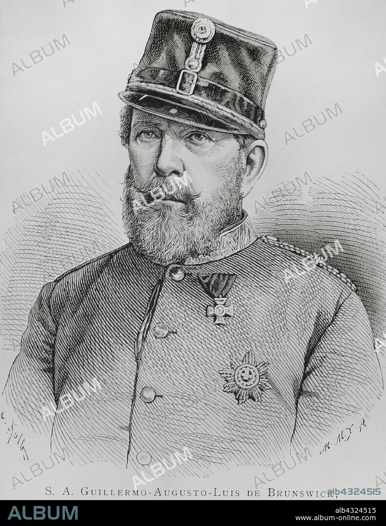 William, Duke of Brunswick (1806-1884). Duke of the Duchy of Brunswick (Germany) (1830-1884). Portrait. Engraving. The Spanish and American Illustration (La Ilustración Española y Americana), 1884.