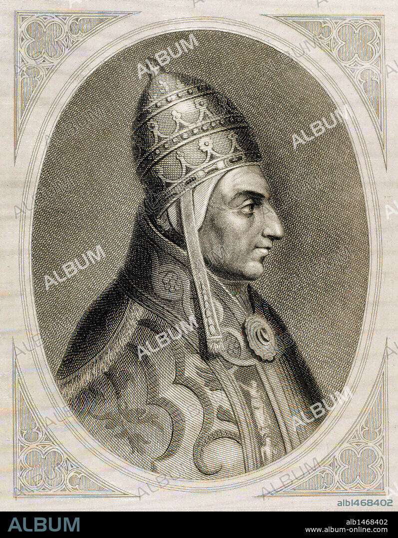 PIO II (1405-1464). Papa italiano, de nombre Enea Silvio Piccolomini. Elegido en 1458. Grabado por L. Roca.