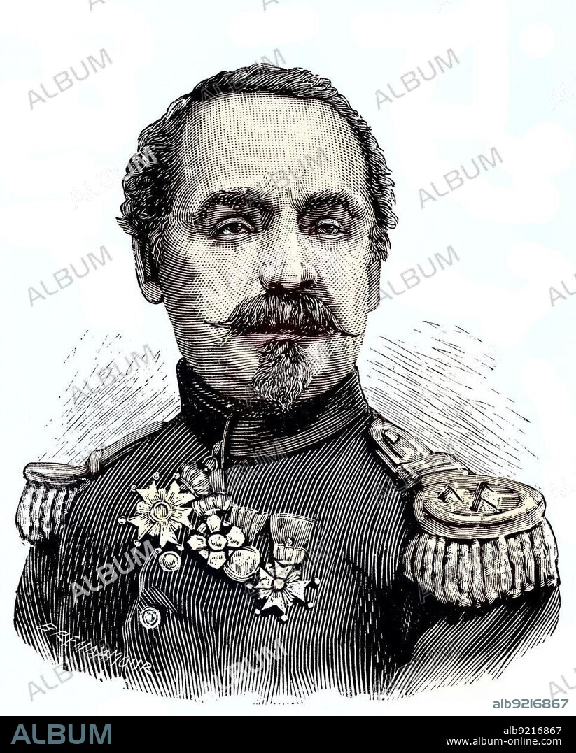 Charles Abel Douay, 1809, 1870, was a general in the French army during the reign of Emperor Napoleon III. He commanded troops in numerous French campaigns in Europe and overseas. At the age of sixty-one he fell in battle near Wissembourg during the Franco-Prussian War, Situation from the time of the Franco-Prussian War, 1870-1871, Historical, digitally restored reproduction from a 19th century original.