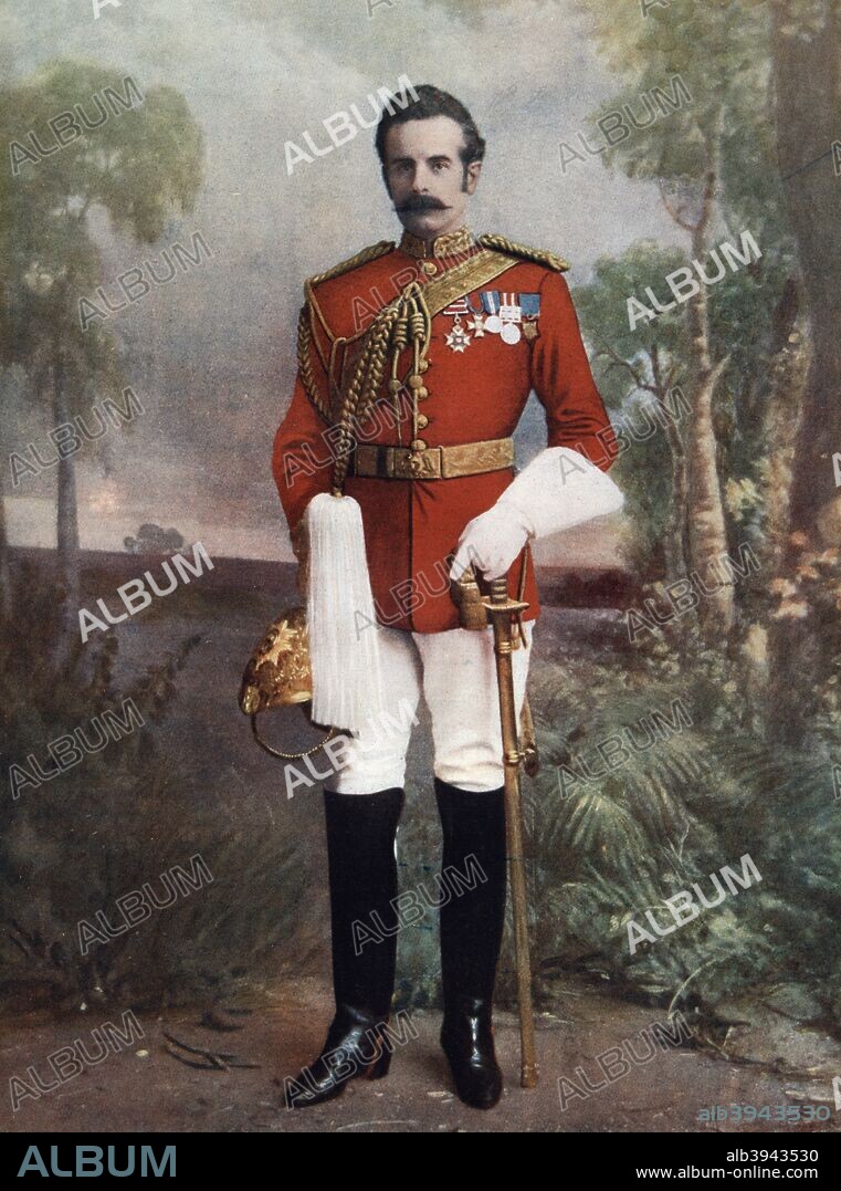 General Douglas Mackinnon Baillie Hamilton Cochrane, 12th Earl of Dundonald, 1902. Dundonald (1852-1935) commanded a mounted brigade in South Africa in the Boer War and went on to be commander of the Militia of Canada from 1902-1904. Portrait from Celebrities of the Army, published by George Newnes, (London, 1902).