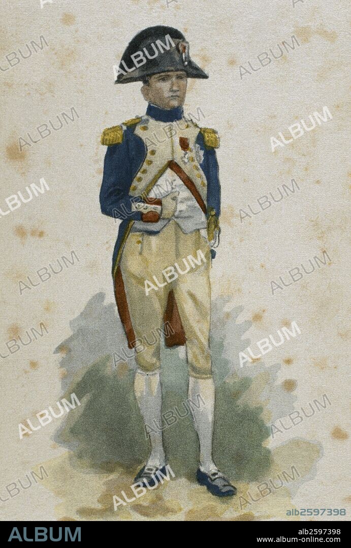 Napoleon Bonaparte (1769-1821). French military and political leader and Emperor of the French from 1804-1814. Engraving. Color.