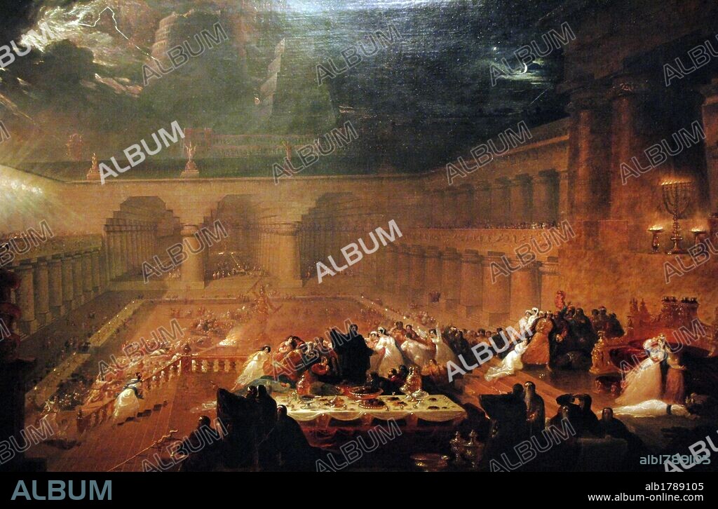 JOHN MARTIN. ARTE SIGLO XIX. REINO UNIDO. MARTIN, John (1789-1854). Pintor y grabador romántico inglés. EL FESTIN DE BALTASAR (h. 1821). Oleo sobre tela. Exposición Babilonia. Museo del Louvre. París. Francia.