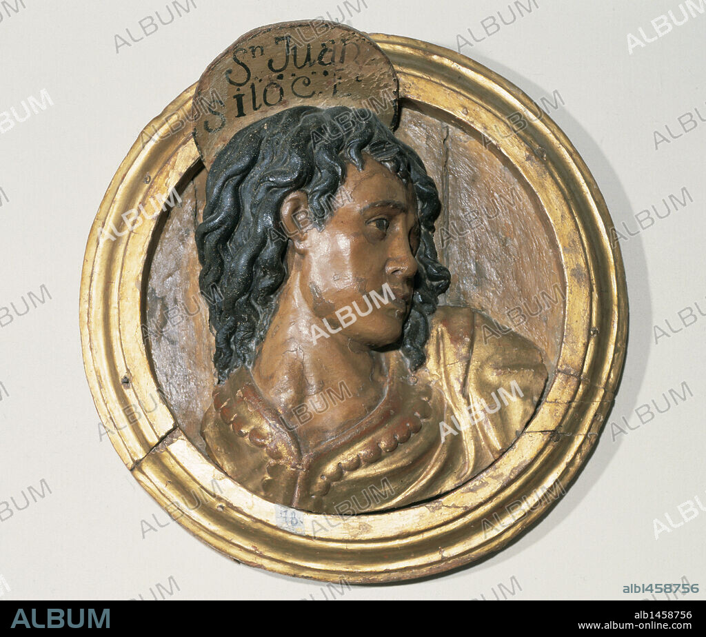 ARTE RENACIMIENTO. ESPAÑA. S. XVI. SILOE, Diego de (Burgos, 1495-Granada, 1563). Arquitecto y escultor español. "SAN JUAN BAUTISTA NIÑO". Medallón en alto relieve. Museo de Bellas Artes. Granada. Andalucía.