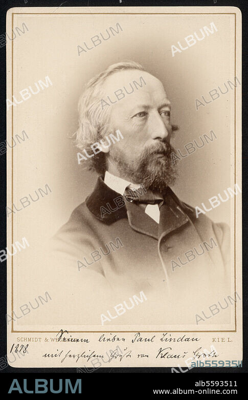 Groth, Klaus. 24.4.1819 (Dithmarschen) - 1.6.1899 (Kiel). niederdeutscher Schriftsteller. Aufnahme (Schmidt u. Wegener, Kiel) mit handschriftlicher Widmung, 1878.