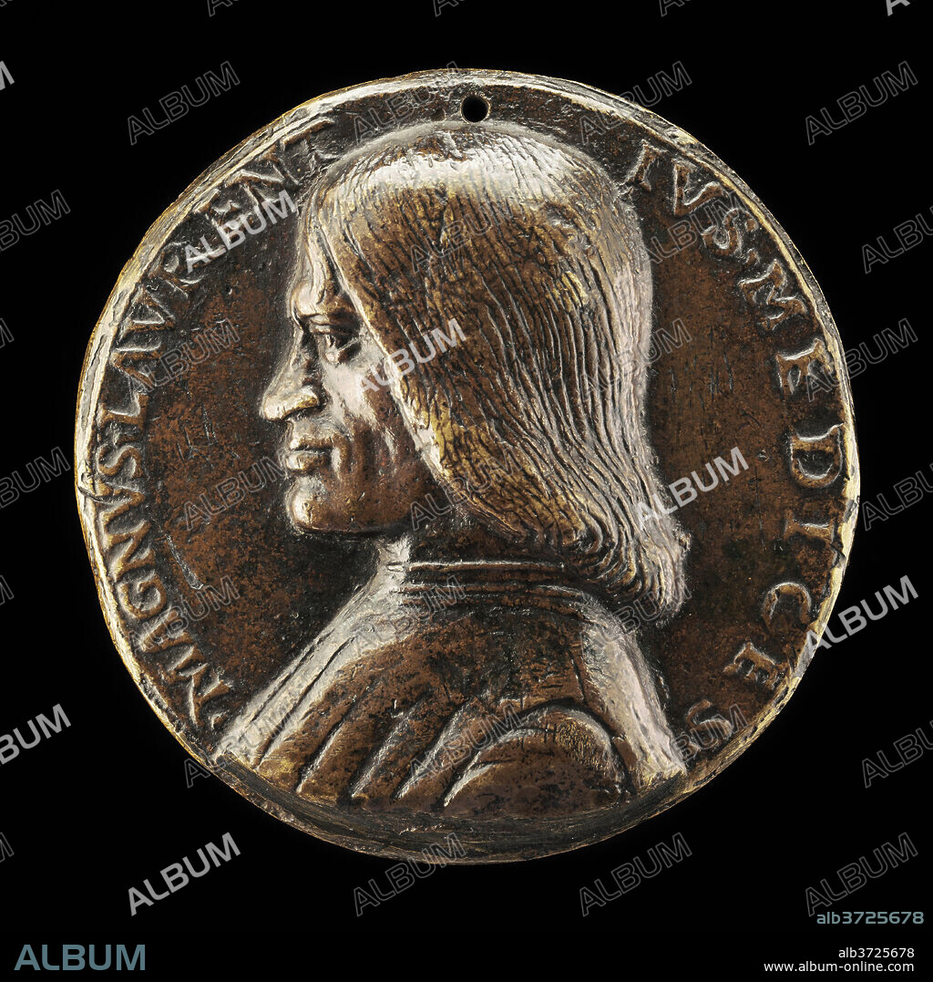 NICCOLò FIORENTINO. Lorenzo de' Medici, il Magnifico, 1449-1492 [obverse]. Dated: c. 1490. Dimensions: overall (diameter): 8.8 cm (3 7/16 in.)  gross weight: 290.51 gr (0.64 lb.)  axis: 1:00. Medium: bronze.