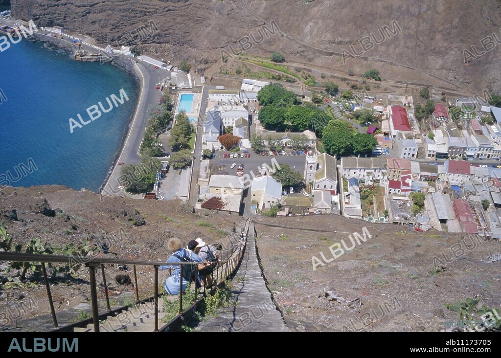 Jamestown from Jacob's Ladder, 699 steps, St Helena, Mid-Atlantic.