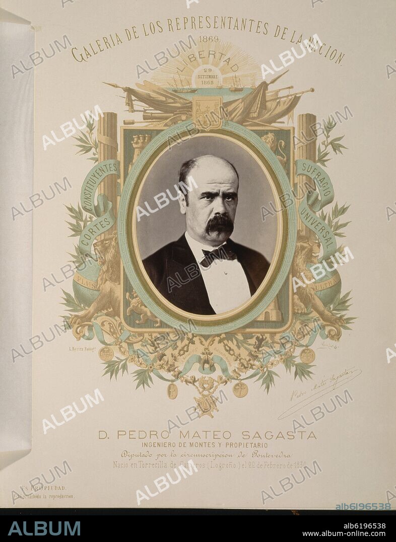 GALERIA DE REPRESENTANTES DE LA NACION 1869 - DON PEDRO MATEO SAGASTA - DIPUTADO POR PONTEVEDRA.