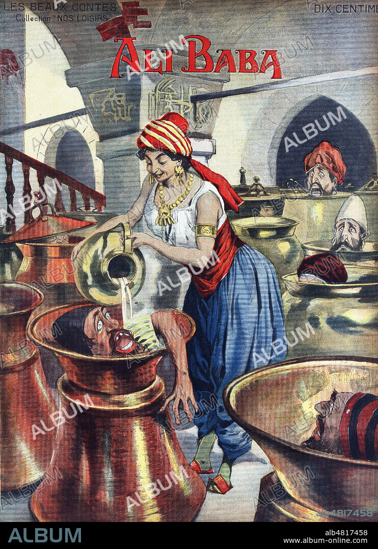 Ali Baba (et les quarante voleurs). Illustration de 1909 par Alfredo Vaccari (1877-1933) pour la couverture de Revue pour enfants Les plus Beaux Contes, de 1910. Credit Collection Grob/Kharbine Tapabor.