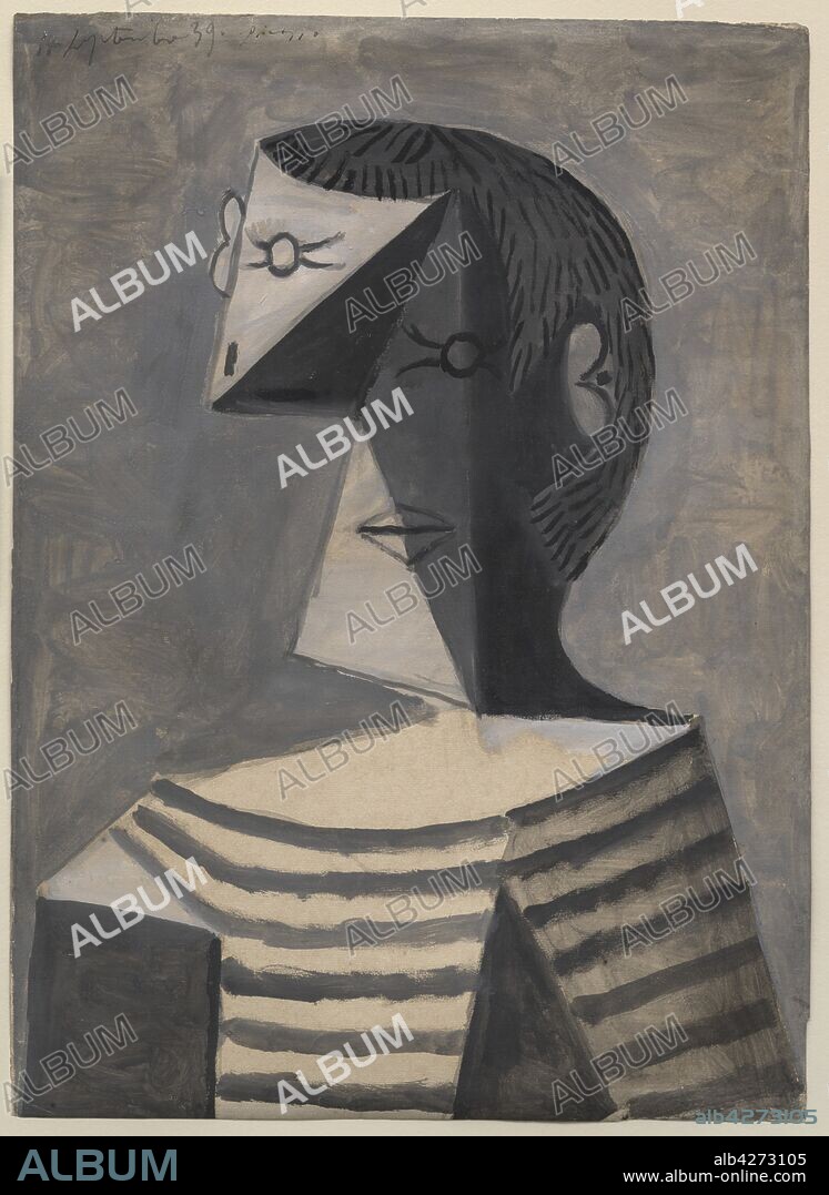 PABLO PICASSO. Half-length Portrait of a Man in a Striped Jersey (Buste d'homme en tricot rayé).
