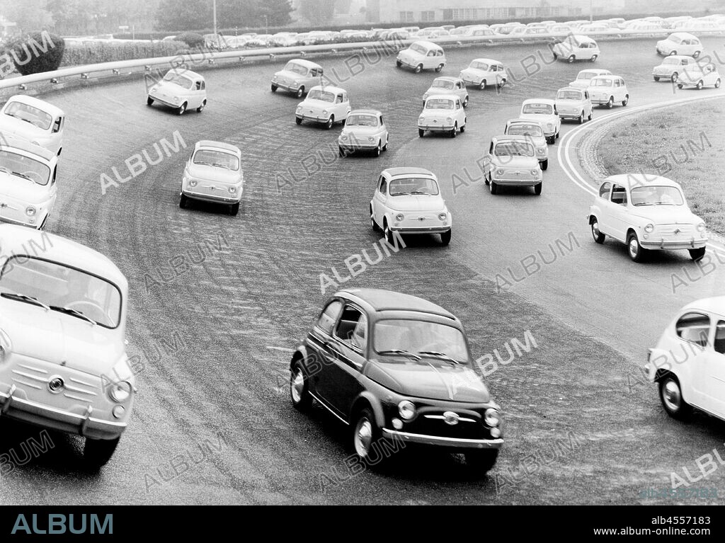 Fiat mirafiori. car test. Italy 1963.