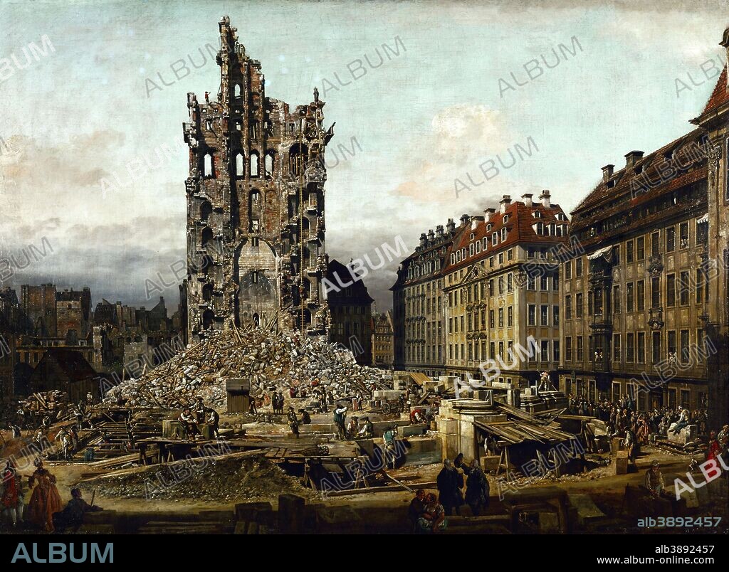 BERNARDO BELLOTTO. The Ruins of the old Kreuzkirche, Dresden. Date/Period: 1765. Painting. Oil on canvas. Height: 84.5 cm (33.2 in); Width: 107 cm (42.1 in).