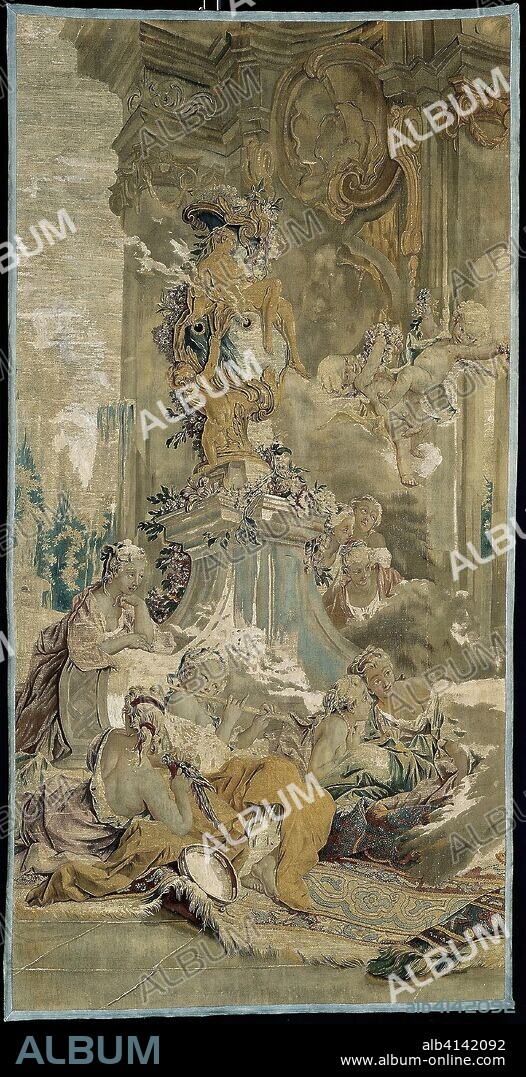 FRANCOIS BOUCHER. Psyche's Entrance into Cupid's Palace [left fragment], from The Story of Psyche. After a cartoon by François Boucher (1703-1770), 1737-39; Woven at the Manufacture Royale de Beauvais under the direction of André Charlemagne Charron (director 1754-80); France, Beauvais. Date: 1756-1763. Dimensions: 172.8 × 341.5 cm (68 × 134 3/8 in.). Wool and silk, slit and double interlocking tapestry weave. Origin: Beauvais.