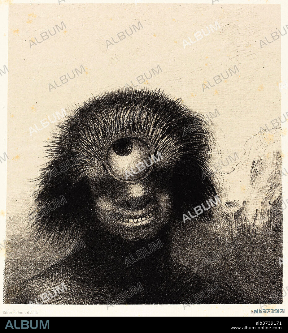 ODILON REDON. Le Polype difforme flottait sur les rivages, sorte de cyclope souriant et hideux (Thedeformed polyp floated on the shores, a sort of smiling and hideous Cyclops. Dated: 1883. Dimensions: image: 21.4 × 20 cm (8 7/16 × 7 7/8 in.)  sheet: 54.7 × 36 cm (21 9/16 × 14 3/16 in.). Medium: lithograph.