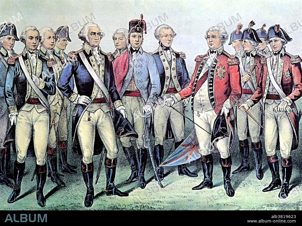 Entitled: "Surrender of Lord Cornwallis at Yorktown, Virginia, October, 1781." Charles Cornwallis, 1st Marquess Cornwallis (December 31, 1738 - October 5, 1805) was an English Army officer and colonial administrator. He is best remembered as one of the leading English generals in the American War of Independence. His surrender at the Siege of Yorktown ended hostilities in North America. George Washington (February 22, 1732 - December 14, 1799) led the American victory over Great Britain in the American Revolutionary War as commander-in-chief of the Continental Army from 1775-83, and presided over the drafting of the Constitution in 1787. Washington became the first president by unanimous choice, and oversaw the creation of a strong, well-financed national government that maintained neutrality in the wars raging in Europe, suppressed rebellion and won acceptance among Americans of all types. His leadership style established many forms and rituals of government that have been used since, such as using a cabinet system and delivering an inaugural address. He died in1799, at the age of 67. He is consistently ranked among the top three presidents of the United States, according to polls of both scholars and the general public.
