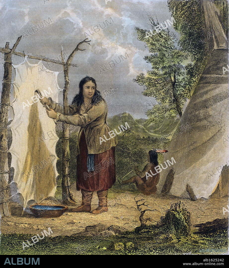 Indian Woman Dressing A Buffalo Skin(from "The American Aboriginal Portfolio" by Mary Eastman) 1853  Seth Eastman (1808-1878 American)  Newberry Library, Chicago.