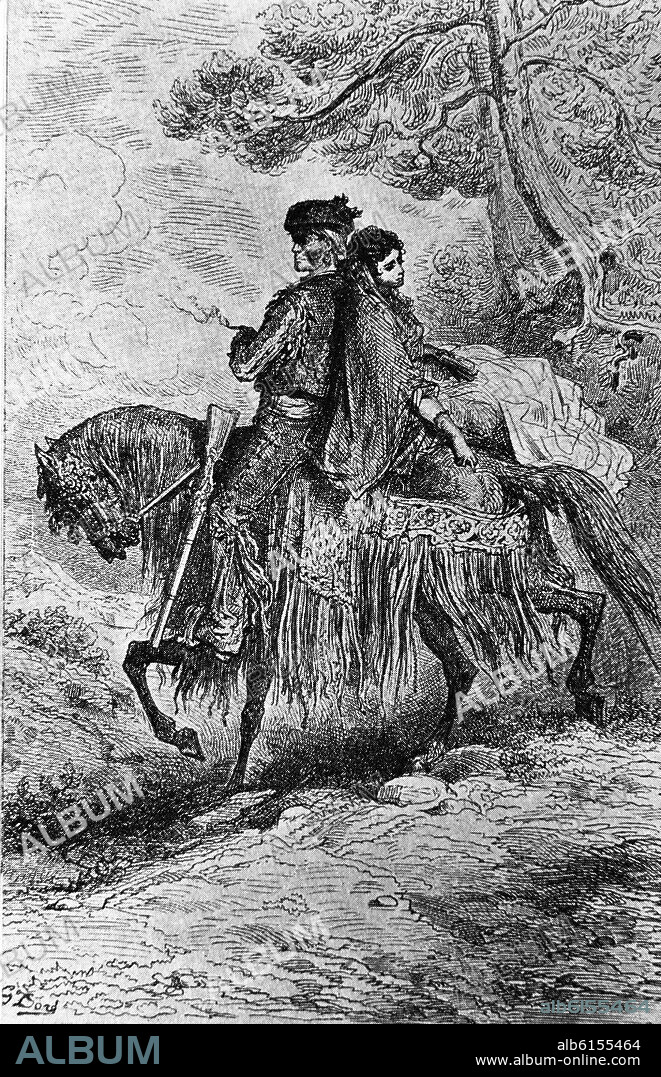 GUSTAVE DORE (1832-1883). Spanish Contrabandista of Ronda and his Maja, engraved by Felix Jean Gauchard - engraving.