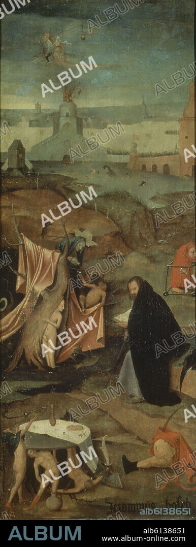 JHERONIMUS VAN AKEN-EL BOSCO-J. BOSCH. LATERAL EL TRIPTICO DE LAS TENTACIONES DE SAN ANTONIO - SAN ANTONIO Y LA REINA DE LOS DIABLOS - 1505-1506 - OLEO/TABLA - 131,5 x 53 cm.