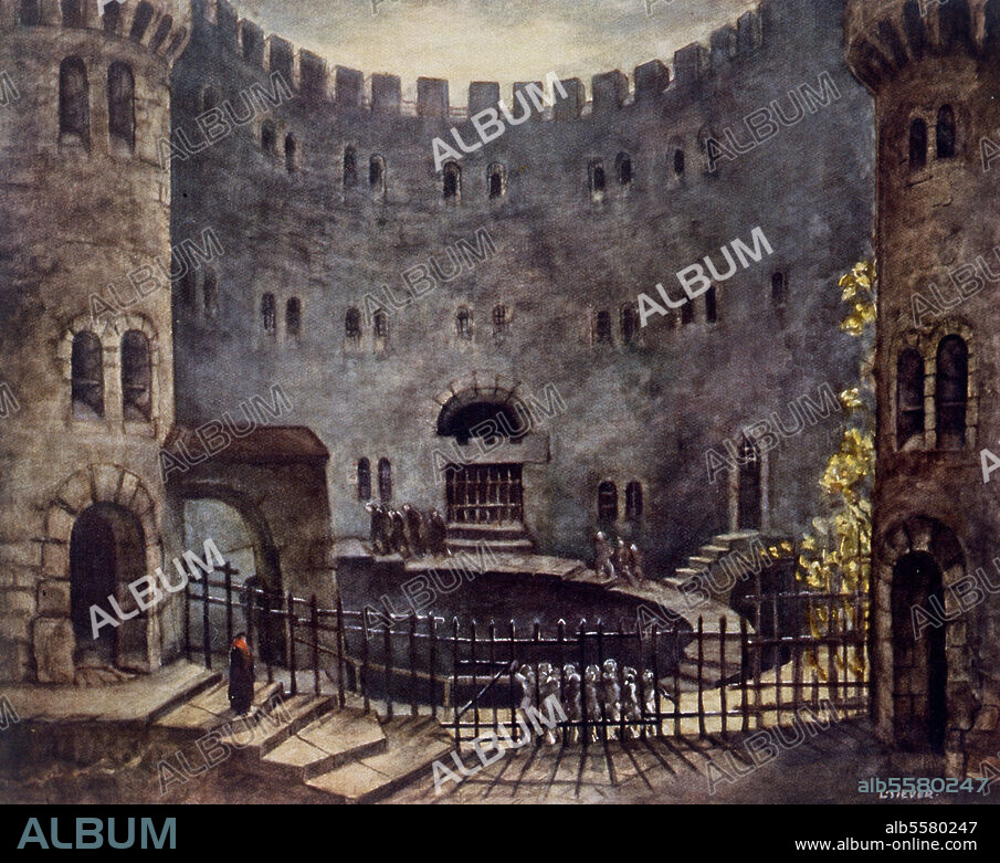 Beethoven, Ludwig van Composer, 1770-1827. Works: Fidelio (op. 72; FP 3rd vers. 1814). - Prison yard. Stage design by Ludwig Sievert (1887 -1966) for a production at the Berlin State Opera, 1935 (dir.: Rudolf Hartmann, stage des.: L.Sievert).