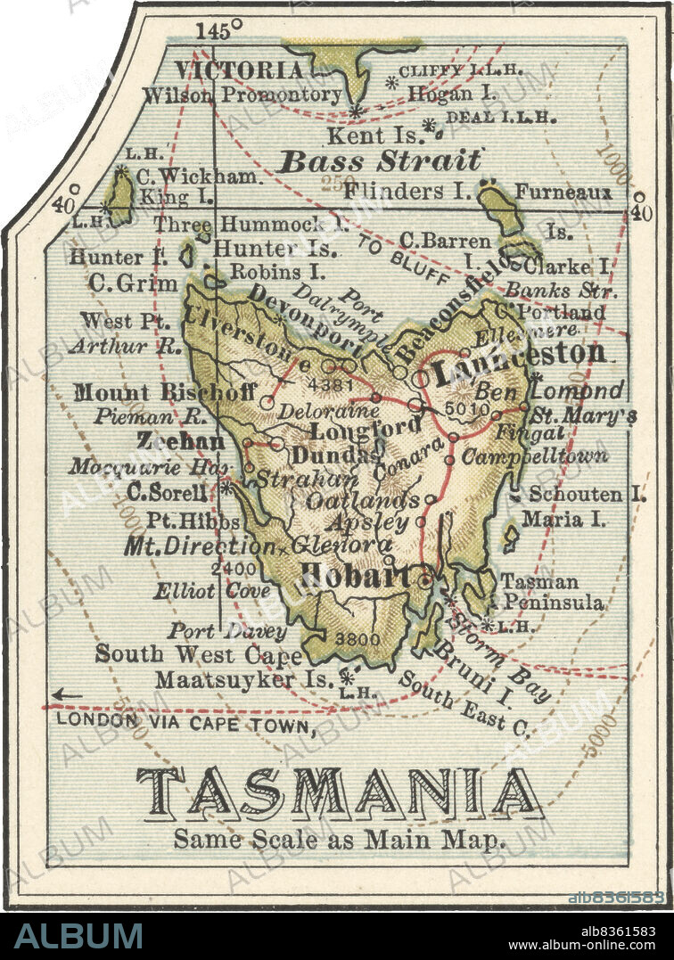 Map of Tasmania, Australia.