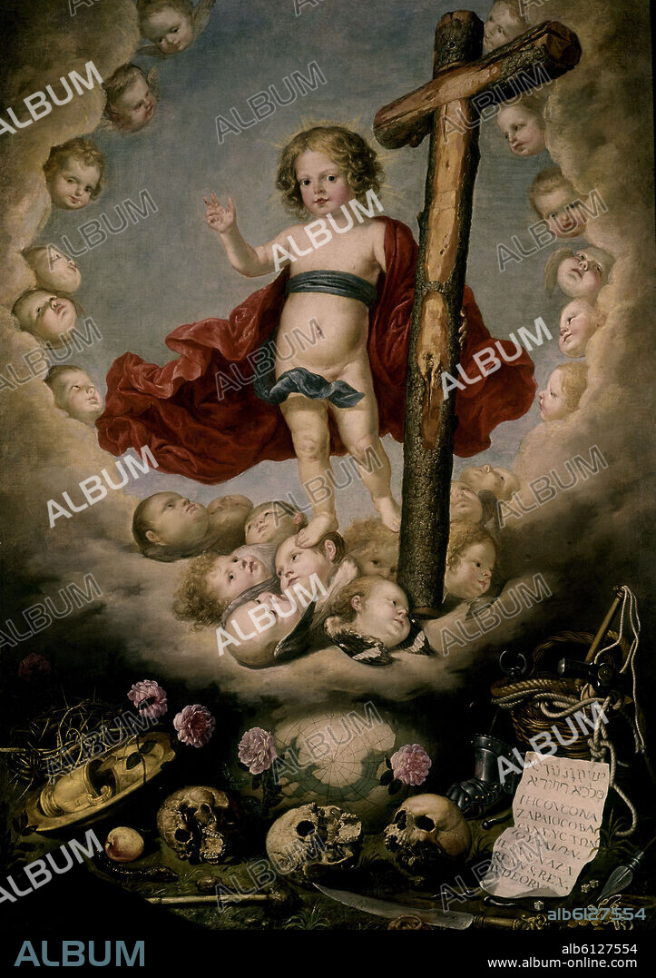 ANTONIO DE PEREDA (1600-1678). NIÑO JESUS Y LA VANIDAD DEL MUNDO O NIÑO JESUS DE LAS CALAVERAS - 1644 - BARROCO ESPAÑOL.
