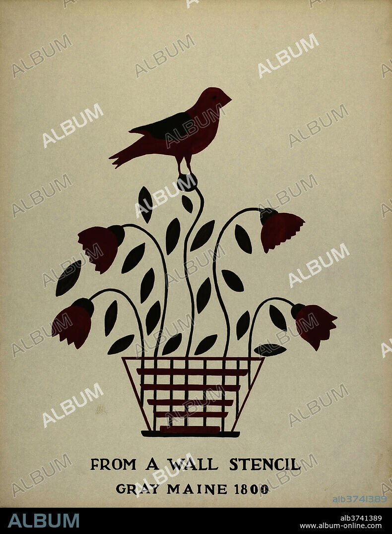MILDRED E. BENT. Design from Gray, Maine 1800 (no. 2): From Proposed Portfolio "Maine Wall Stencils". Dated: 1935/1942. Dimensions: overall: 45.9 x 35.5 cm (18 1/16 x 14 in.). Medium: watercolor and gouache on paperboard.