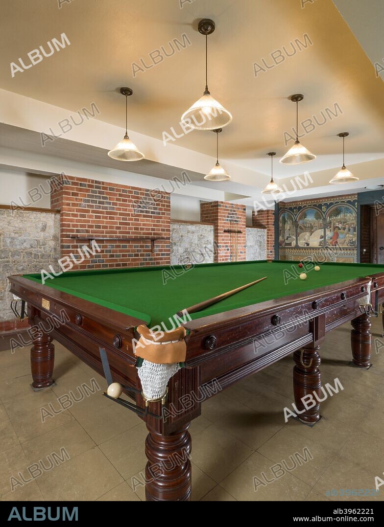 Billiard Room in the basement, Eltham Palace, Greenwich, London, c2015. Mural on the right hand wall by Mary Adshead, originally situated at 47 Grosvenor Square, London.