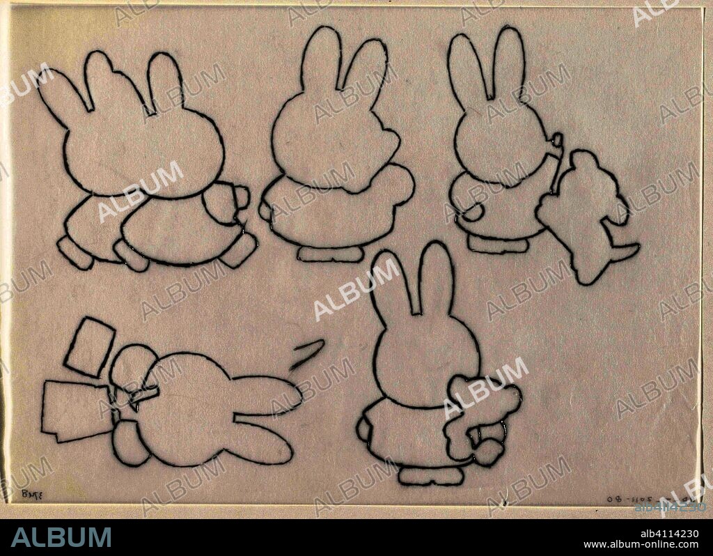 Nijntje in verschillende poses (schets). De brief van nijntje (original series title). Draughtsman: Dick Bruna. Dating: 2003. Measurements: h 210 mm × w 294 mm.