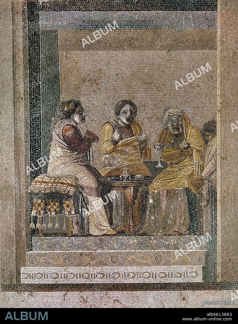 MOSAICO ROMANO HALLADO EN LA VILLA DE CICERON EN POMPEYA - HECHICERA CON FILTRO DE AMOR - SIGLO I.