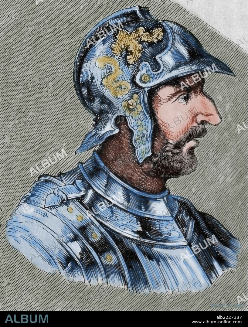 WALIA. Rey visigodo (417 a 419). Sucesor del rey Sigerico. Grabado coloreado.