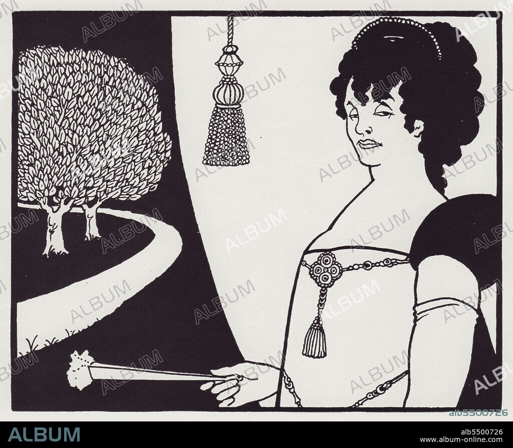 AUBREY BEARDSLEY. Madame Réjane (Half-length), 1894. French actress Gabrielle Réjane as Madame Sans-Gêne from the play of the same name by Victorien Sardou and Émile Moreau. Réjane made her London debut as Catherine in "Madame Sans Gêne" took place at the Gaiety Theatre on June 24, 1894. From "The Best of Beardsley" edited by R. A. Walker, [The Bodley Head, London, 1948].