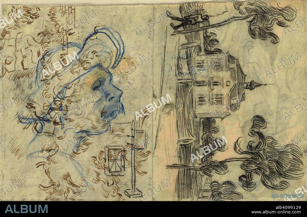 VINCENT VAN GOGH. Auvers Town Hall and Head of a Man. Date: June-July 1890, Auvers-sur-Oise. Dimensions: 48.4 cm x 31.2 cm.