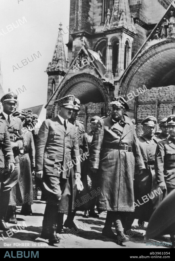 Adolf Hitler visiting the occupied city of Laon, France, World War II, 1940.