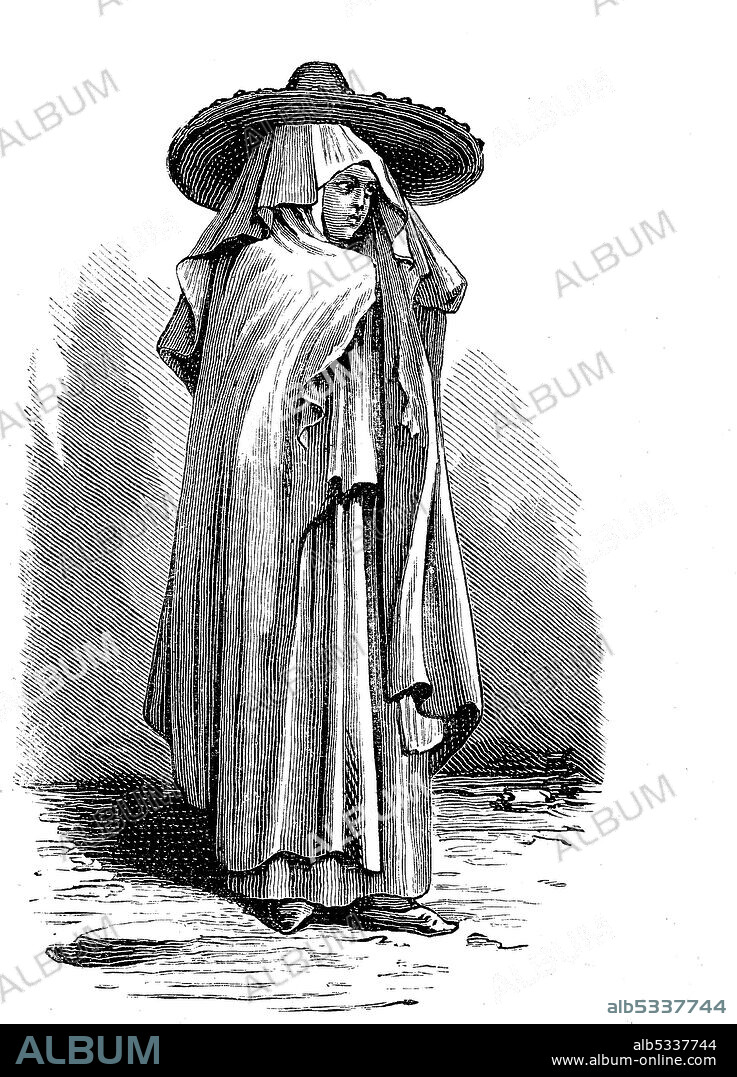 Moorish woman in Tangier, Morocco, ca 1880  /   Maurische Frau aus Tanger, Marokko, ca 1880, Historisch, historical, digital improved reproduction of an original from the 19th century / digitale Reproduktion einer Originalvorlage aus dem 19. Jahrhundert,.