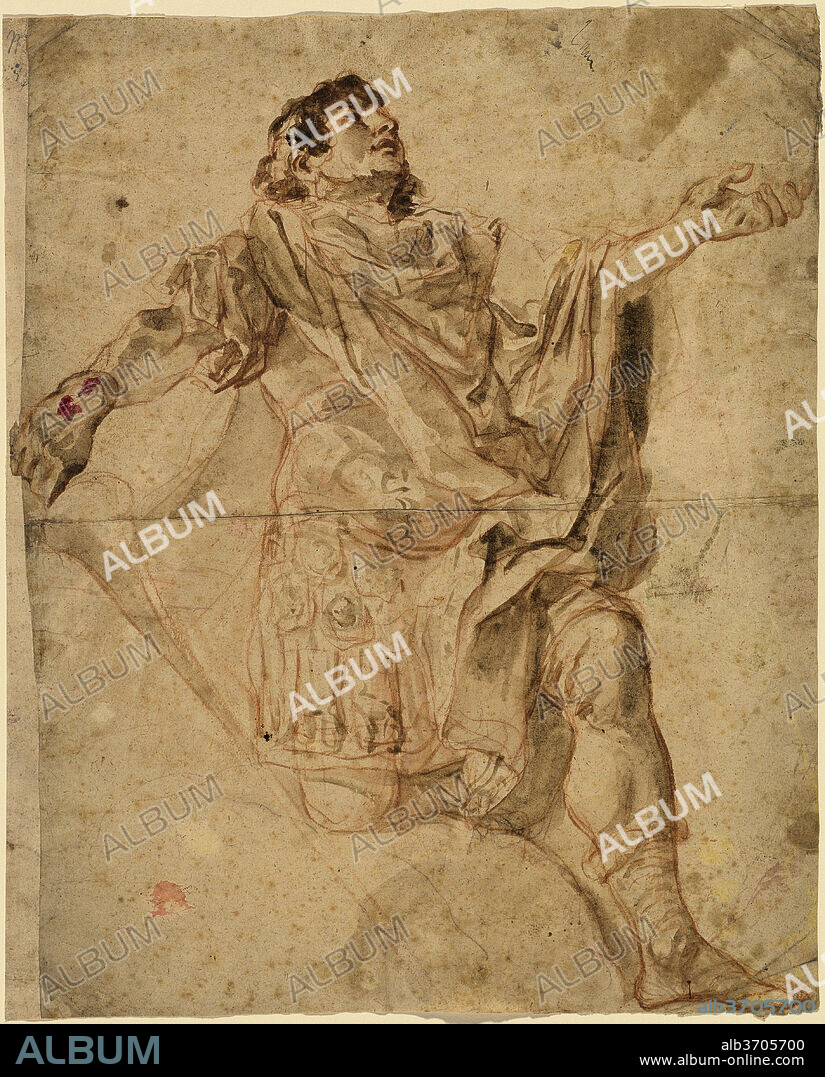 COSMAS DAMIAN ASAM. Saint George Kneeling (recto). Dated: 1720/1721. Dimensions: sheet: 39.5 x 30.8 cm (15 9/16 x 12 1/8 in.). Medium: red chalk with gray-brown wash and traces of black chalk on laid paper (recto).