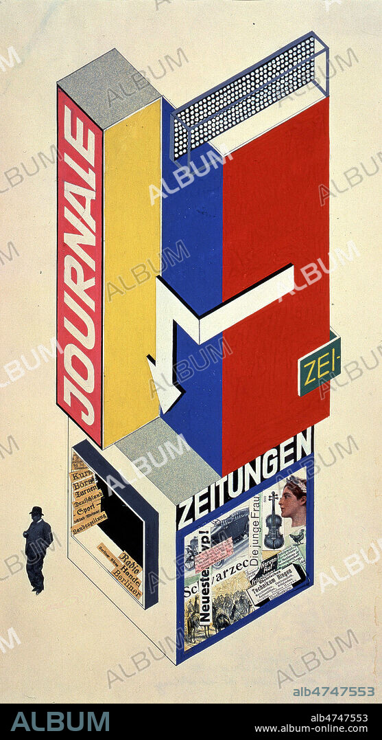 Affiche du mouvement BAUHAUS : Kiosque a journaux , 1924. Maquette pour une affiche par Herbert BAYER (1900-1985 = ADAGP) artiste autrichien. Annees 20. Credit NBL/KHARBINE TAPABOR.