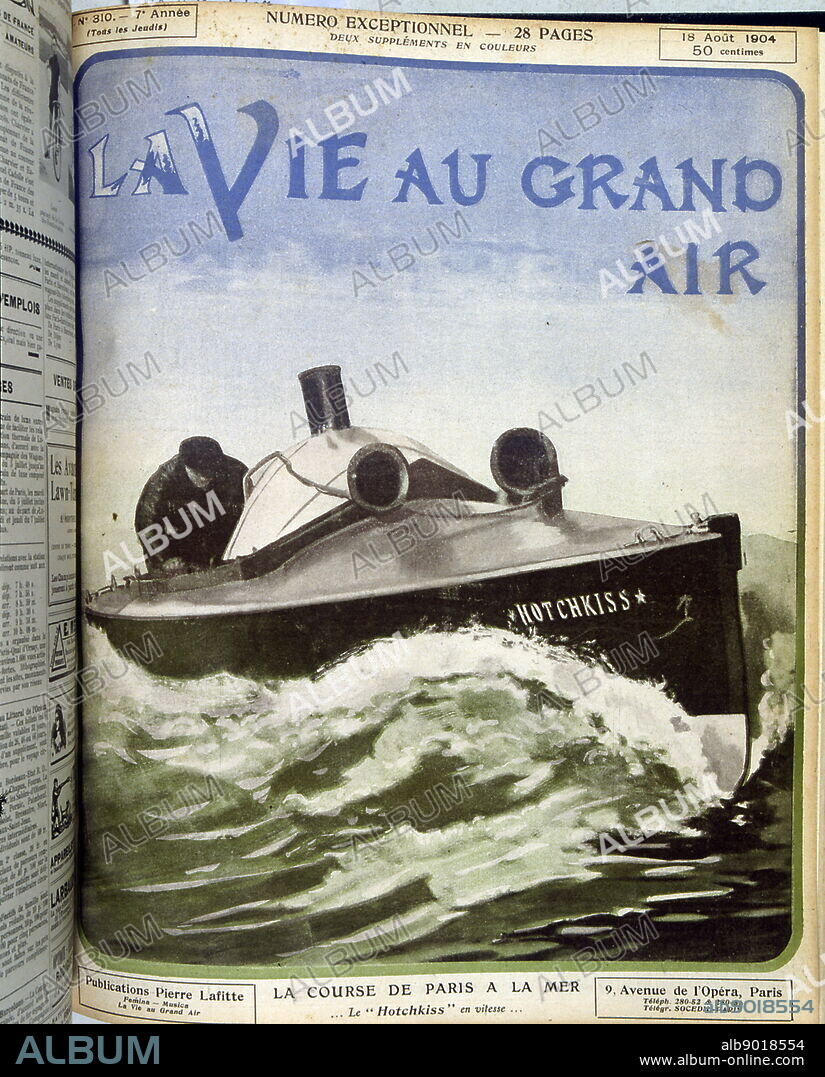 From the magazine La Vie au Grand Air (Life in the Outdoors); Colour cover photograph dated 18 August 1904 of boat racing.