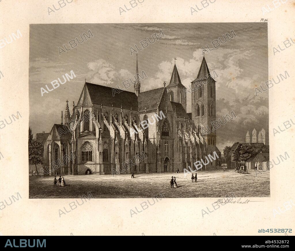 Outside view of the dome to Halberstadt, St. Stephen's Cathedral and St. Sixtus in Halberstadt, pl. 94, after p. 200, fol. 94r, Carl August Menzel: Die Kunstwerke von dem Alterthum bis in die Gegenwart [...] oder Wegweiser durch das ganze Gebiet der bildenden Kunst [...]. Bd. 2. Leipzig: J. A. Romberg's Verlag, [18--].
