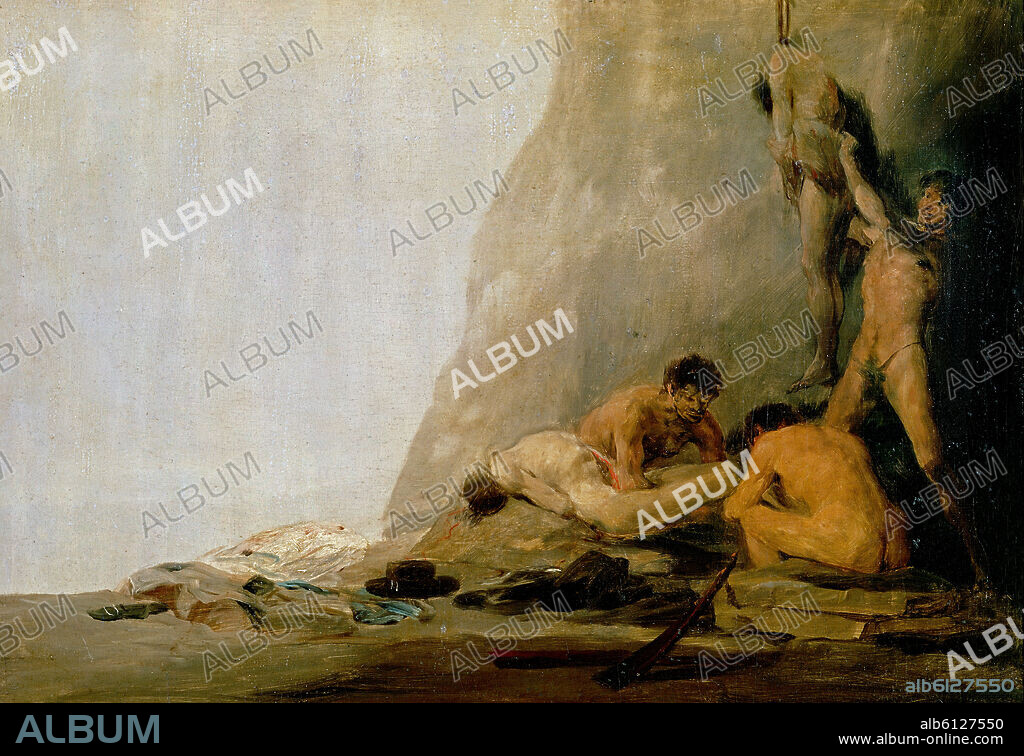 FRANCISCO GOYA Y LUCIENTES DE (1746-1828). CANIBALES PREPARANDO A SUS VICTIMAS - MARTIRIO JESUITAS EN 1649 - SUPUESTO SUPLICIO DEL ARZOBISPO DE QUEBEC - 1800-1808 - OLEO/TABLA - 328 x 469 cm.